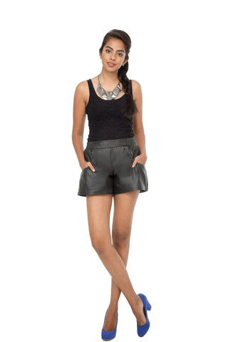Black leather shorts