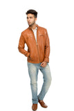 Washed leather jacket men