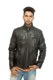 Washed leather jacket men