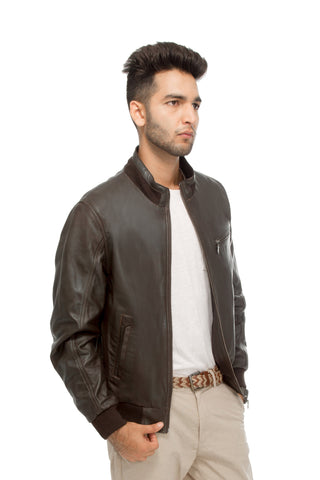 Leather bomber jacket