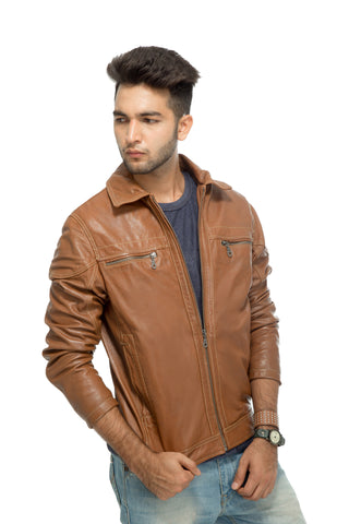 Washed leather jacket