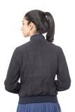 Knit rib detail on suede jacket