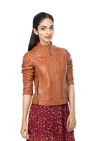 Washed leather jacket