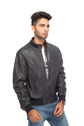 Navy blue leather jacket